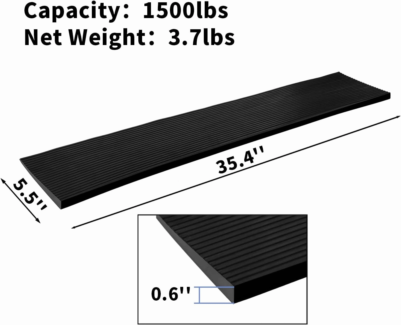 0.6'' Rise Solid Rubber Wheelchair Ramp,Threshold Ramp Used for Thresholds,Doorways and Bathroom (High:0.6 Inch(Pack of 1)) Black