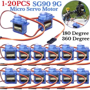 1-20PCS SG90 9G Micro Servo Motor 180/360 Degrees for Fixed-Wing Micro Gear RC Robot Helicopter Airplane Mini Car Toy - (Type: A, Speed(RPM): 4 PCS, Voltage(V): 180 Degree)