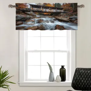 1 Panel Bridge Forest Valances for Windows, Autumn Rustic Jungle Stream Rod Pocket Valance Curtains Home Decor Window Treatment for Kitchen/Living Room, 54" W X 18" L