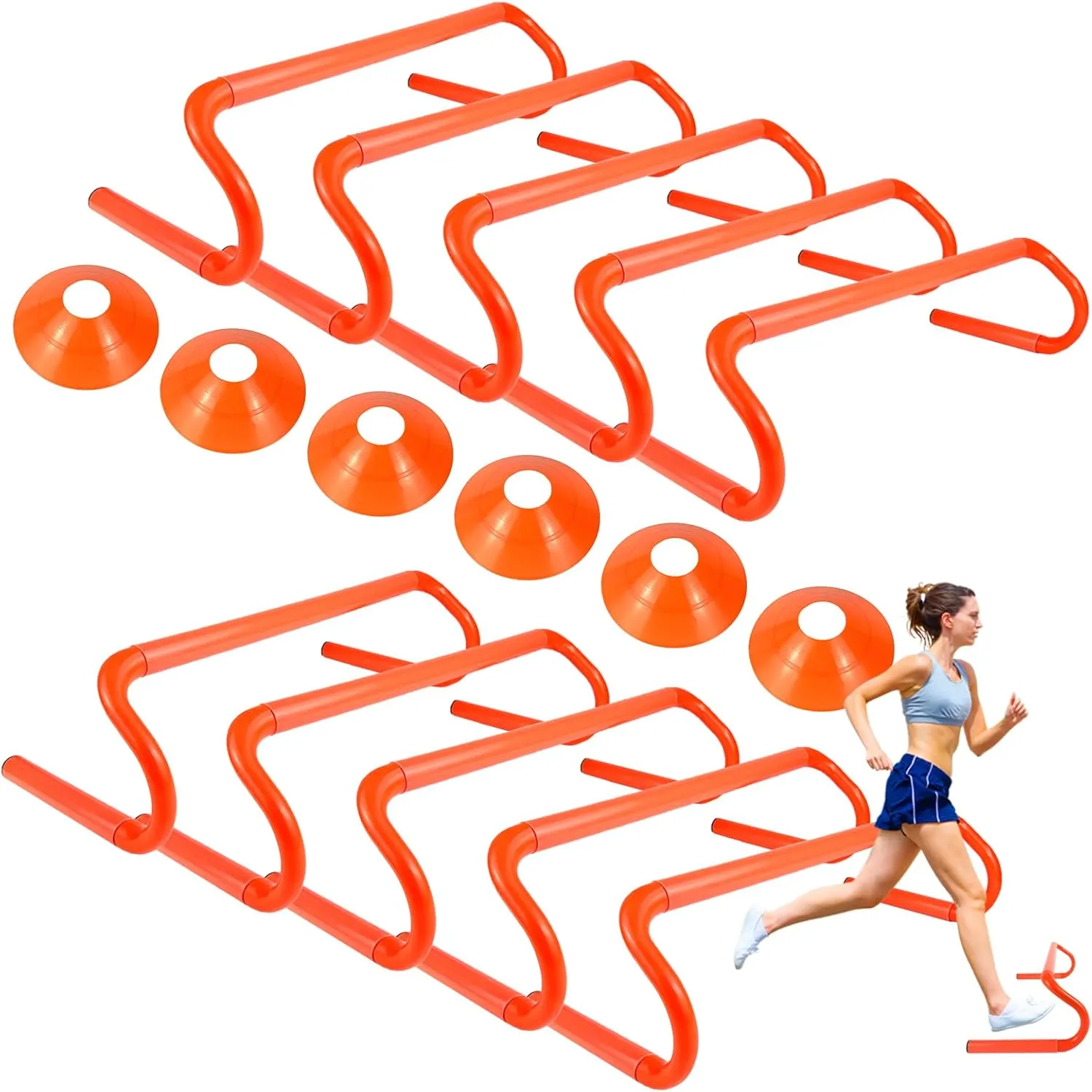 10 Pcs 6" Speed Agility Training Hurdles with 6 Marker Cone Durable Detachable Training Equipments Plyometric All Speed Hurdle for Athletes Soccer Basketball Football Practice