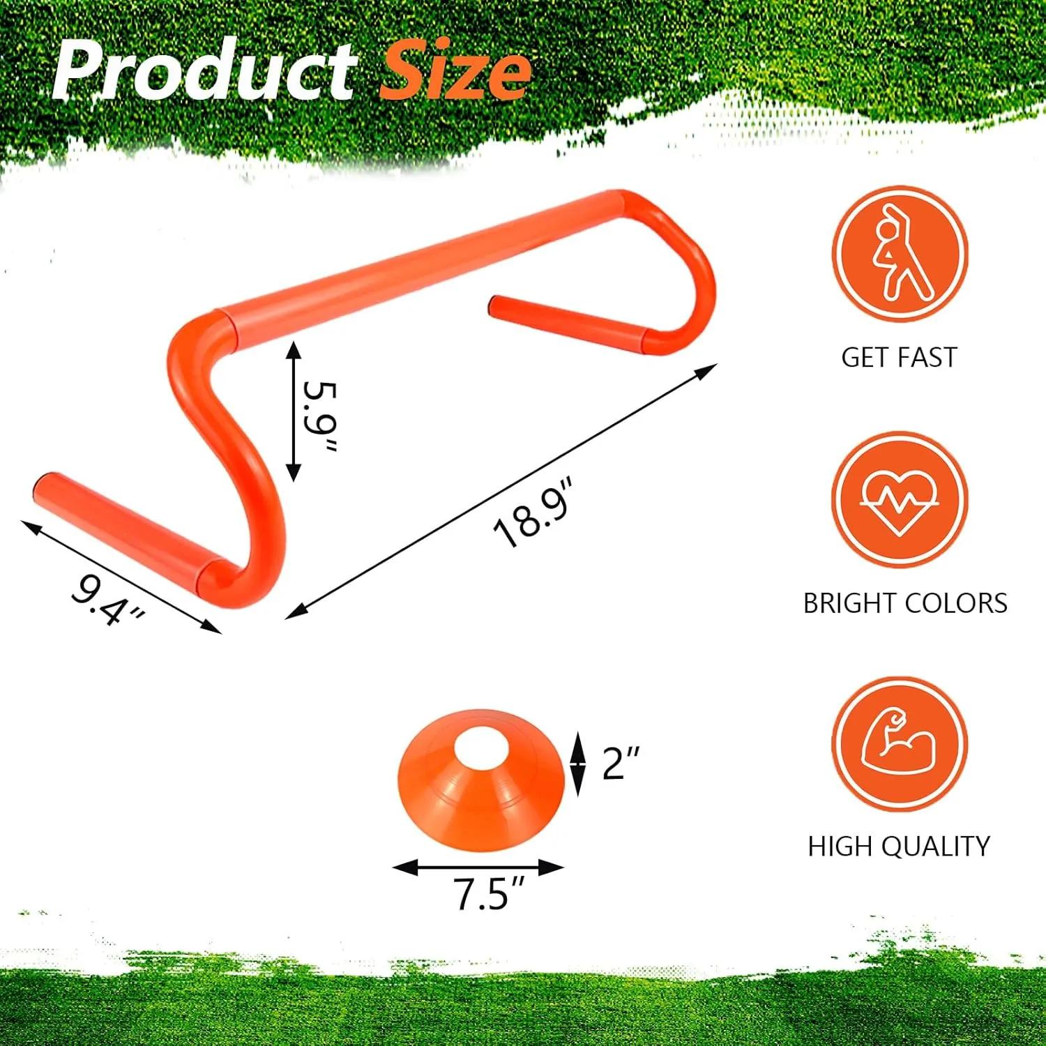 10 Pcs 6" Speed Agility Training Hurdles with 6 Marker Cone Durable Detachable Training Equipments Plyometric All Speed Hurdle for Athletes Soccer Basketball Football Practice