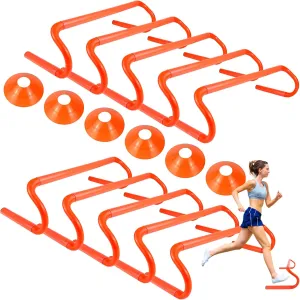 10 Pcs 6" Speed Agility Training Hurdles with 6 Marker Cone Durable Detachable Training Equipments Plyometric All Speed Hurdle for Athletes Soccer Basketball Football Practice