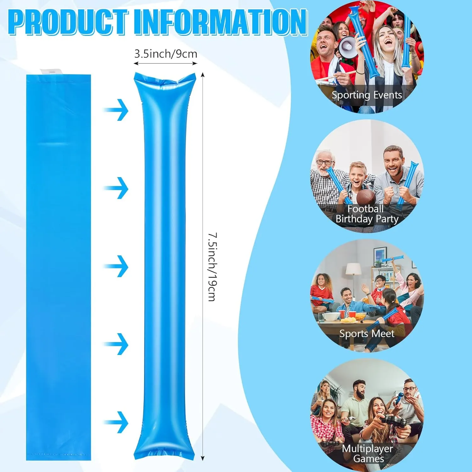 100 Pcs Thunder Sticks Thicken Sporting Cheerleading Team Sticks Cheering Sticks Plastic Clapper Inflatable Noise Makers Sporting Cheers Basketball Football Events Dance Party (Blue)
