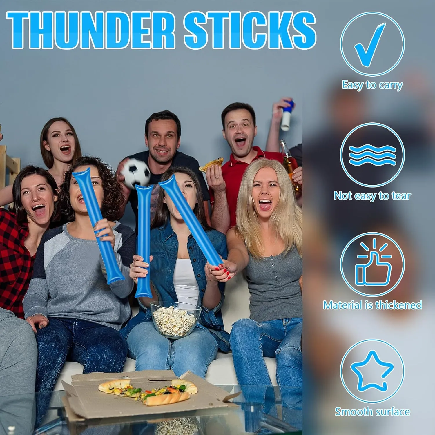100 Pcs Thunder Sticks Thicken Sporting Cheerleading Team Sticks Cheering Sticks Plastic Clapper Inflatable Noise Makers Sporting Cheers Basketball Football Events Dance Party (Blue)