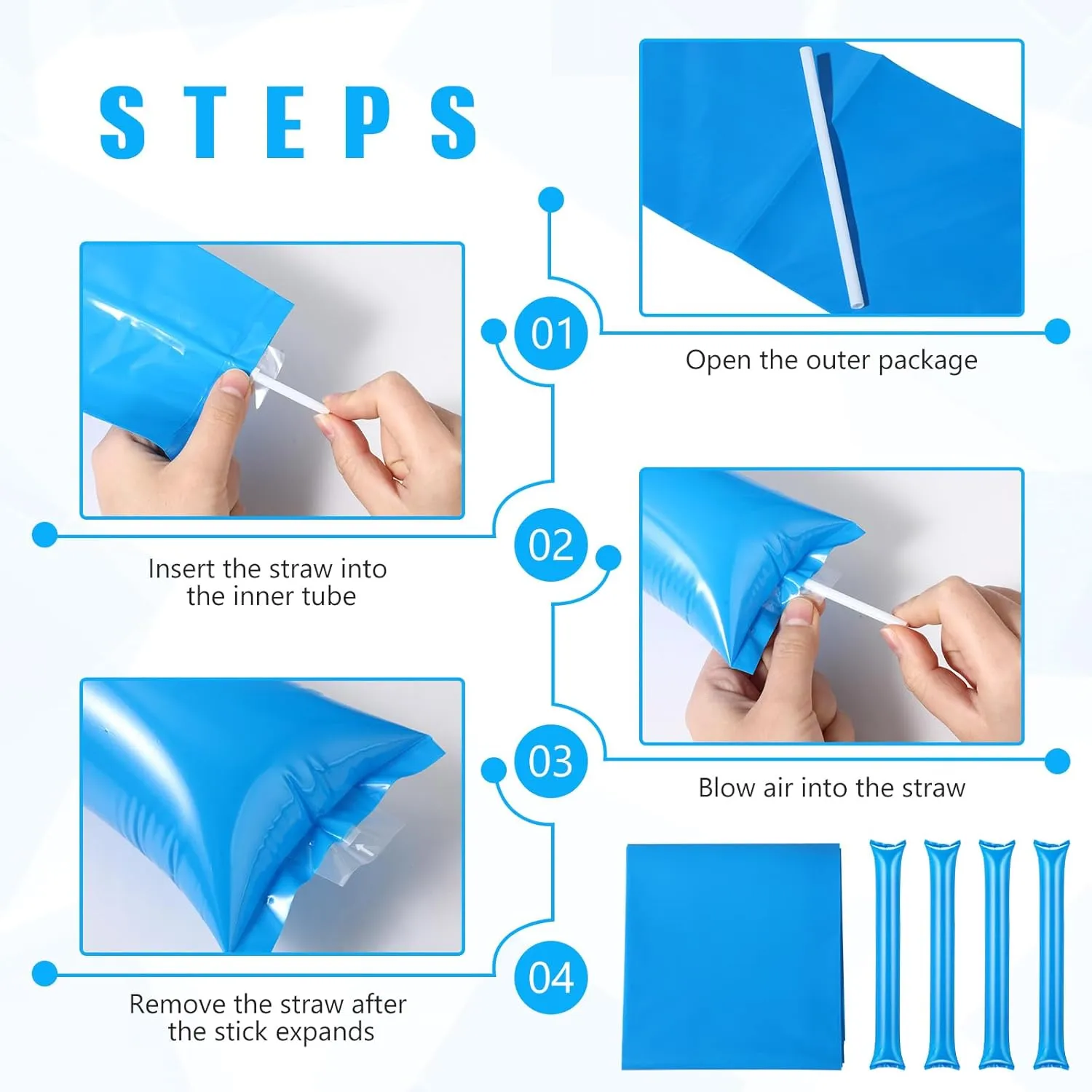 100 Pcs Thunder Sticks Thicken Sporting Cheerleading Team Sticks Cheering Sticks Plastic Clapper Inflatable Noise Makers Sporting Cheers Basketball Football Events Dance Party (Blue)