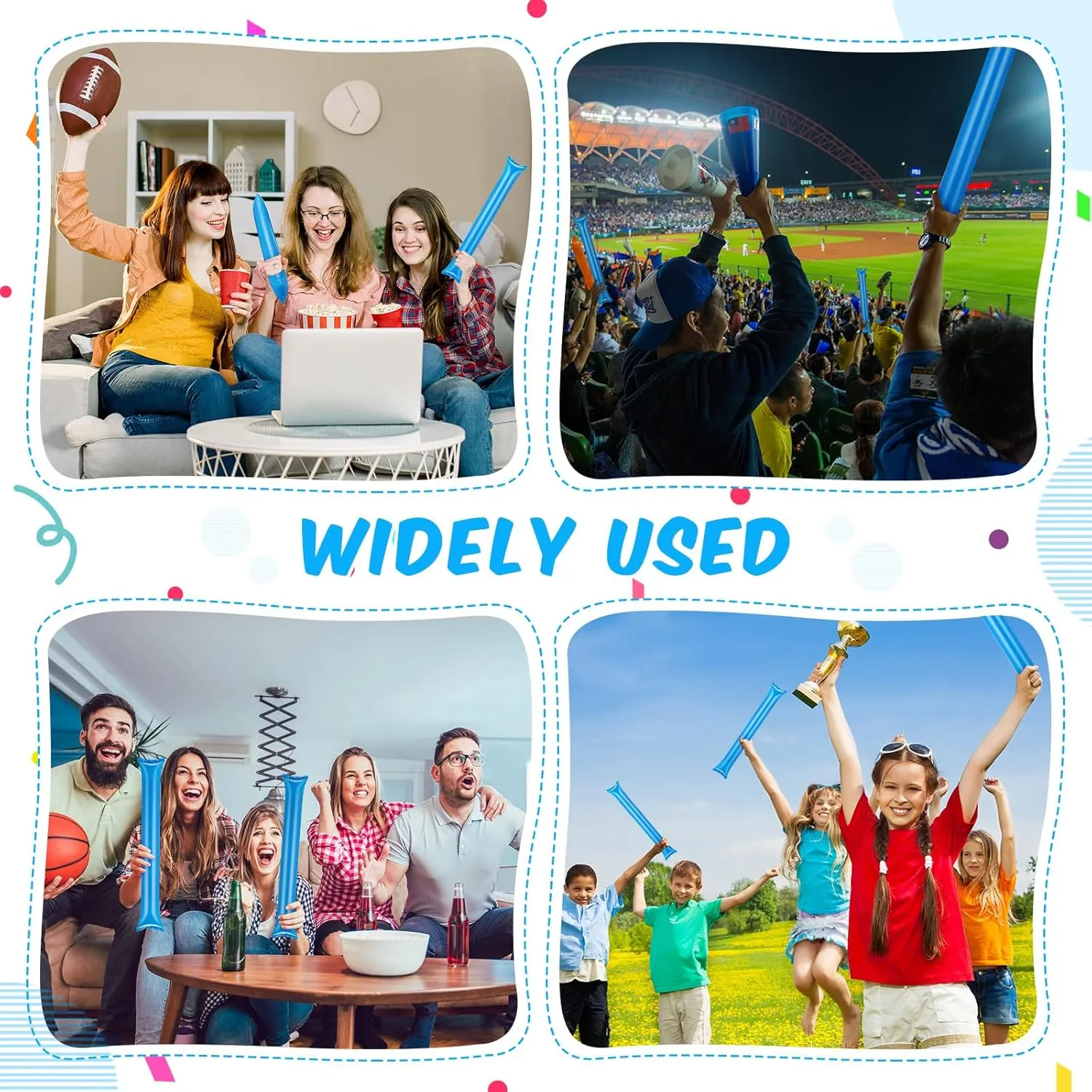 100 Pcs Thunder Sticks Thicken Sporting Cheerleading Team Sticks Cheering Sticks Plastic Clapper Inflatable Noise Makers Sporting Cheers Basketball Football Events Dance Party (Blue)