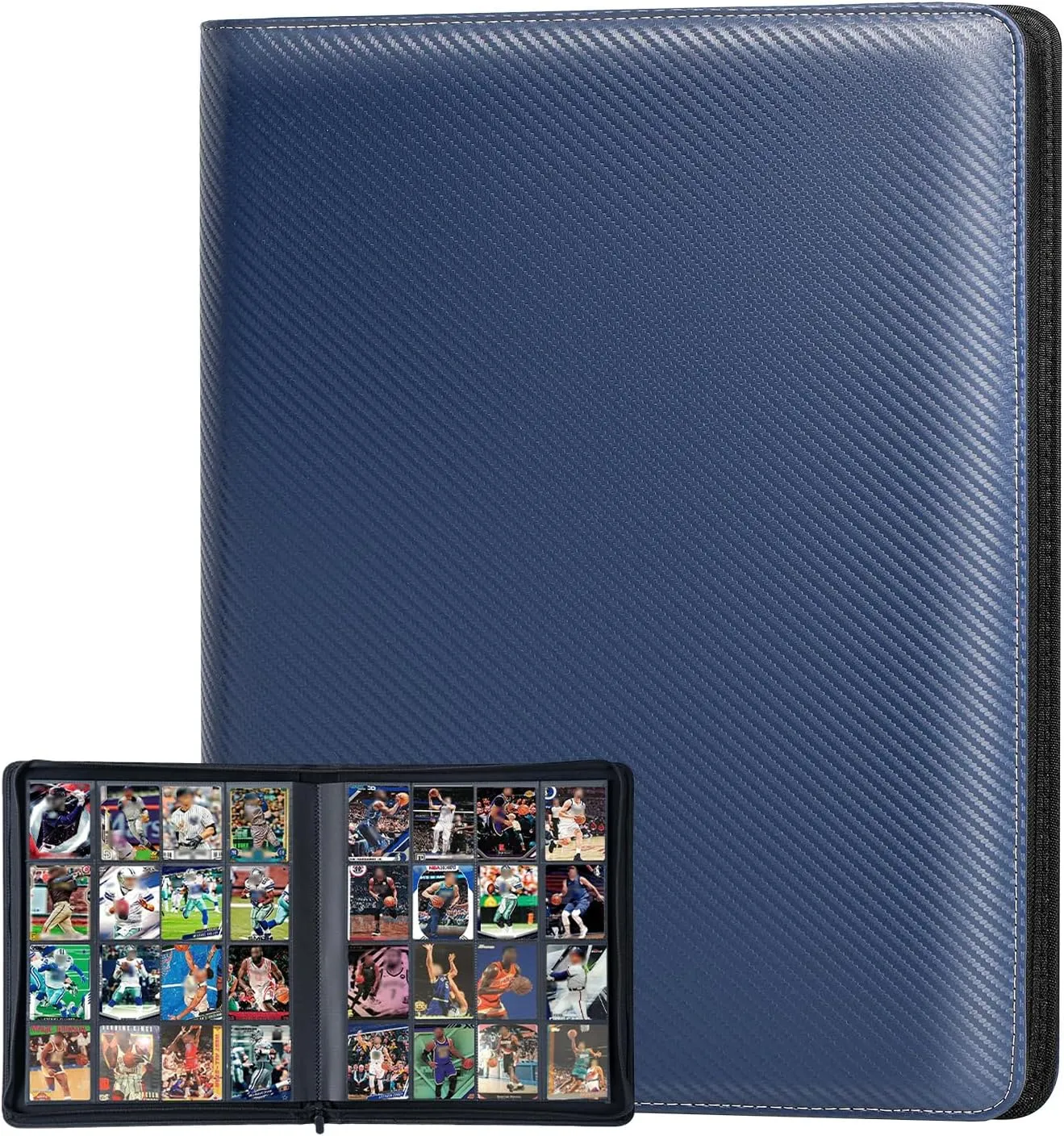 1000  Pockets Trading Card Binder, 16 Pocket Ringless Card Binder Album Folder - Premium Side Loading Zip Binder for Yu-Gi-Oh, TCG, Sports, Game Trading Cards -Navyblue