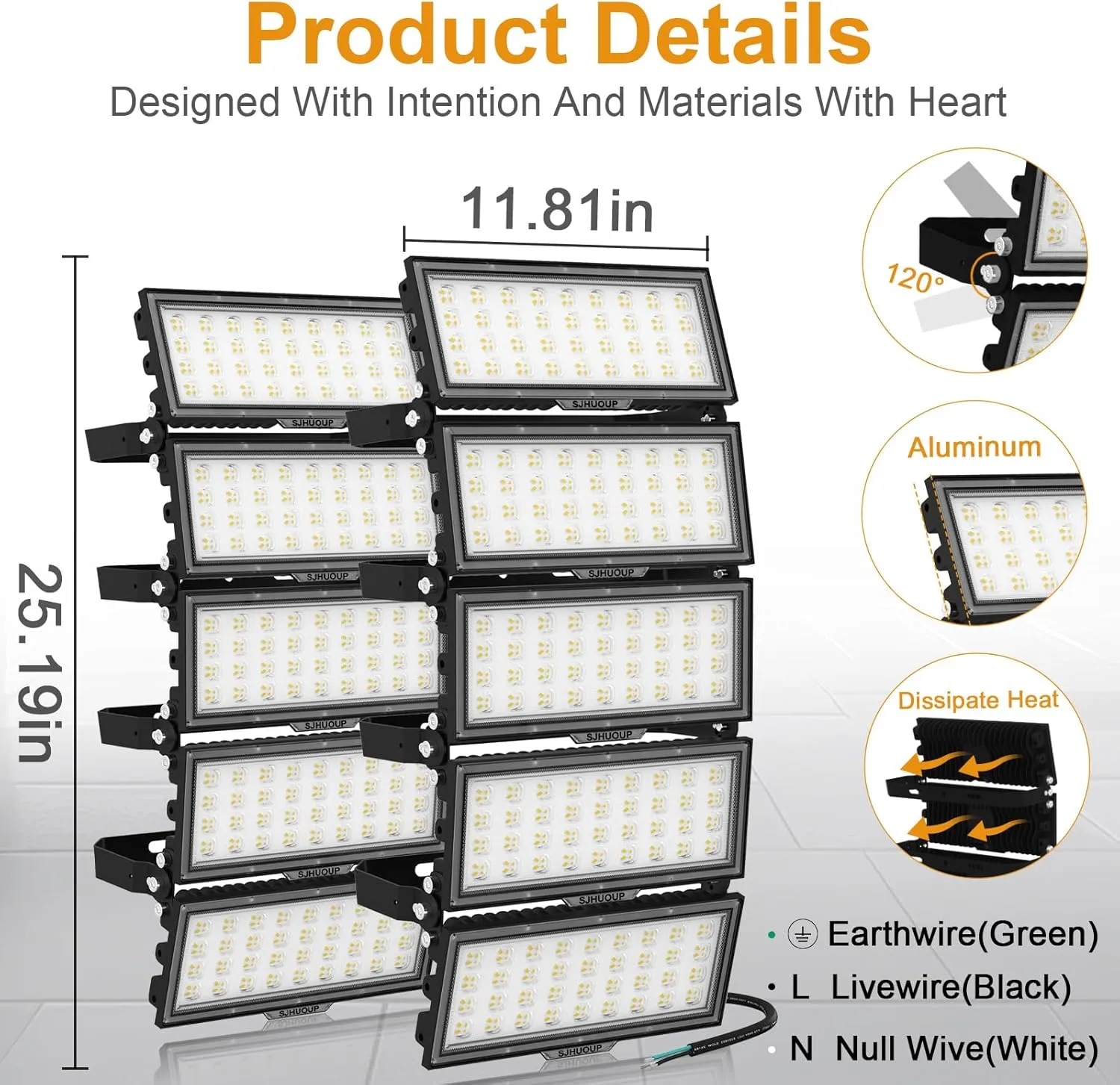 1000W LED Stadium Light Outdoor,130000LM 500W Stadium Lights 2 Pack,6500K Daylight Super Bright Commercial Area Lighting,IP67 Waterproof Adjustable Bracket Arena Lights for Sports Fields,Court
