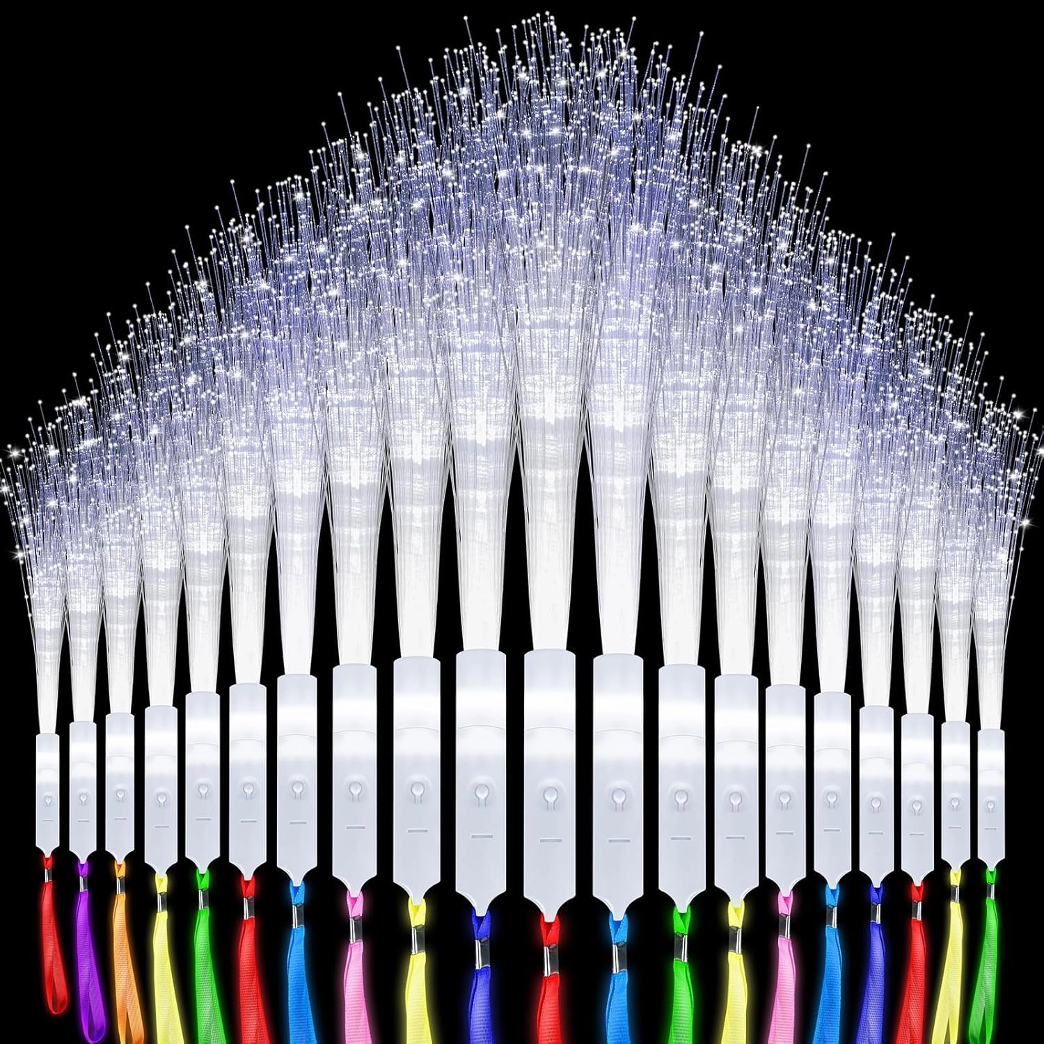 100 Pack White Fiber Optic Wand Glow Wand LED Light Up Wand Bulk with 3 Flashing Models Flashing Sticks for Glow in The Dark Birthday Party Favor Wedding Halloween Christmas, 8 Colors