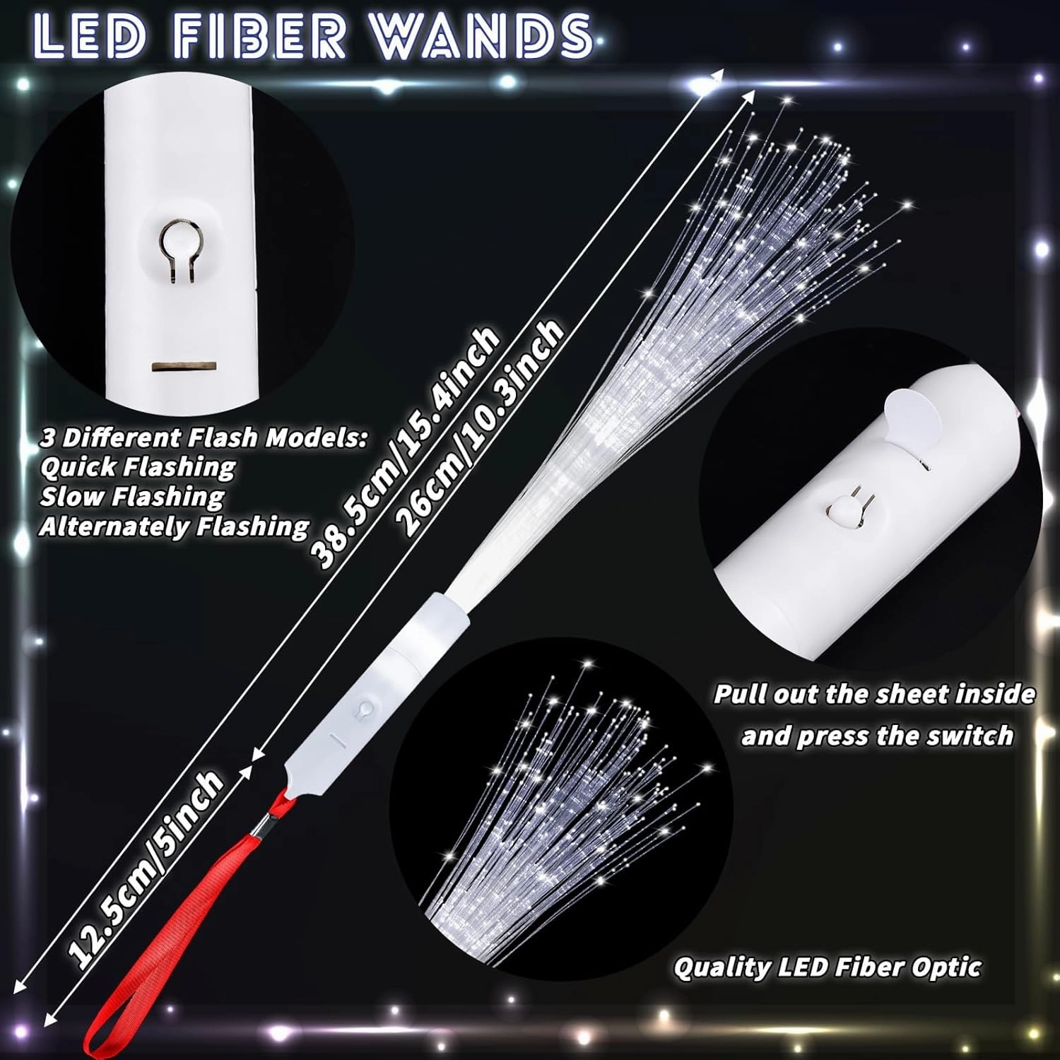 100 Pack White Fiber Optic Wand Glow Wand LED Light Up Wand Bulk with 3 Flashing Models Flashing Sticks for Glow in The Dark Birthday Party Favor Wedding Halloween Christmas, 8 Colors