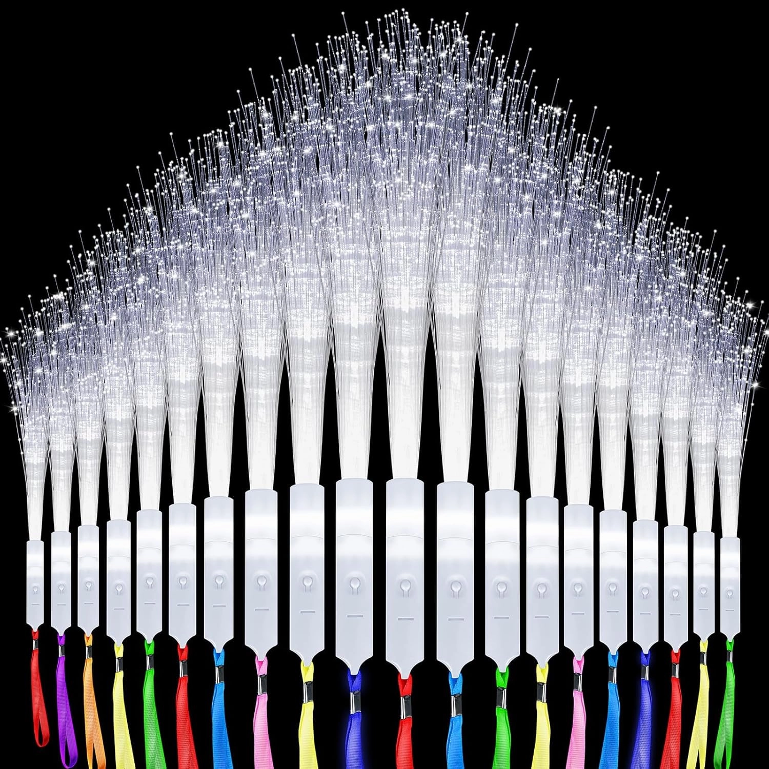 100 Pack White Fiber Optic Wand Glow Wand LED Light Up Wand Bulk with 3 Flashing Models Flashing Sticks for Glow in The Dark Birthday Party Favor Wedding Halloween Christmas, 8 Colors