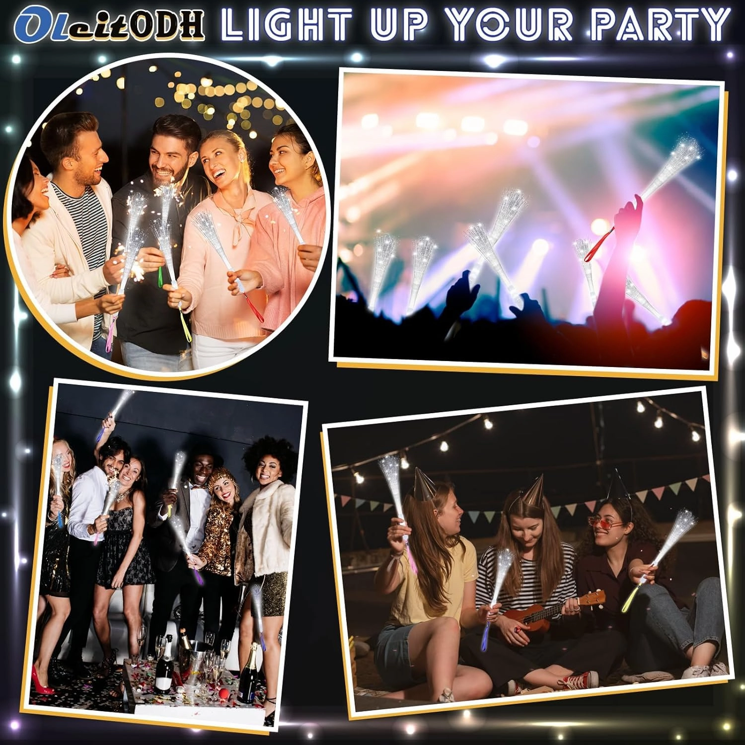 100 Pack White Fiber Optic Wand Glow Wand LED Light Up Wand Bulk with 3 Flashing Models Flashing Sticks for Glow in The Dark Birthday Party Favor Wedding Halloween Christmas, 8 Colors