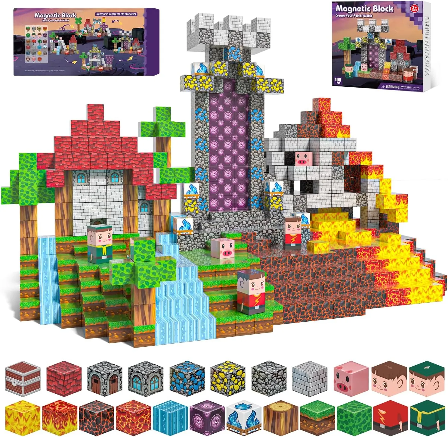 100PCS Magnetic Blocks - Magnet Tiles Toys for Kids, Magnetic Building Blocks Cubes, Stacking Magnets Toys for Kids, Birthday Gifts for Boys and Girls Age 3  Years Old