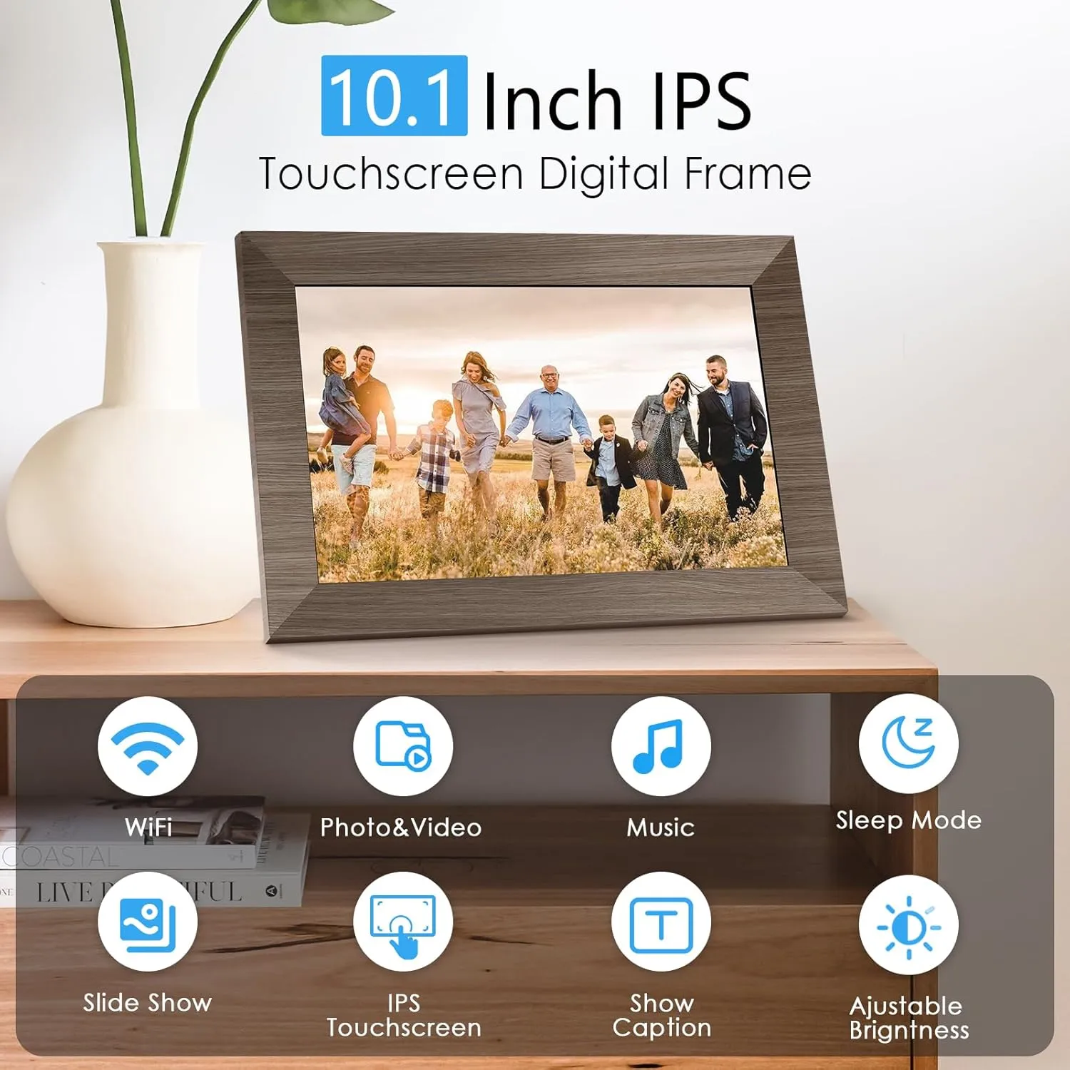 10.1 WiFi Digital Picture Frame, IPS Touch Screen Smart Cloud Digital Photo Frame with 16GB Storage, Wall Mountable, Auto-Rotate, Share Photos from Anywhere Via App, Email