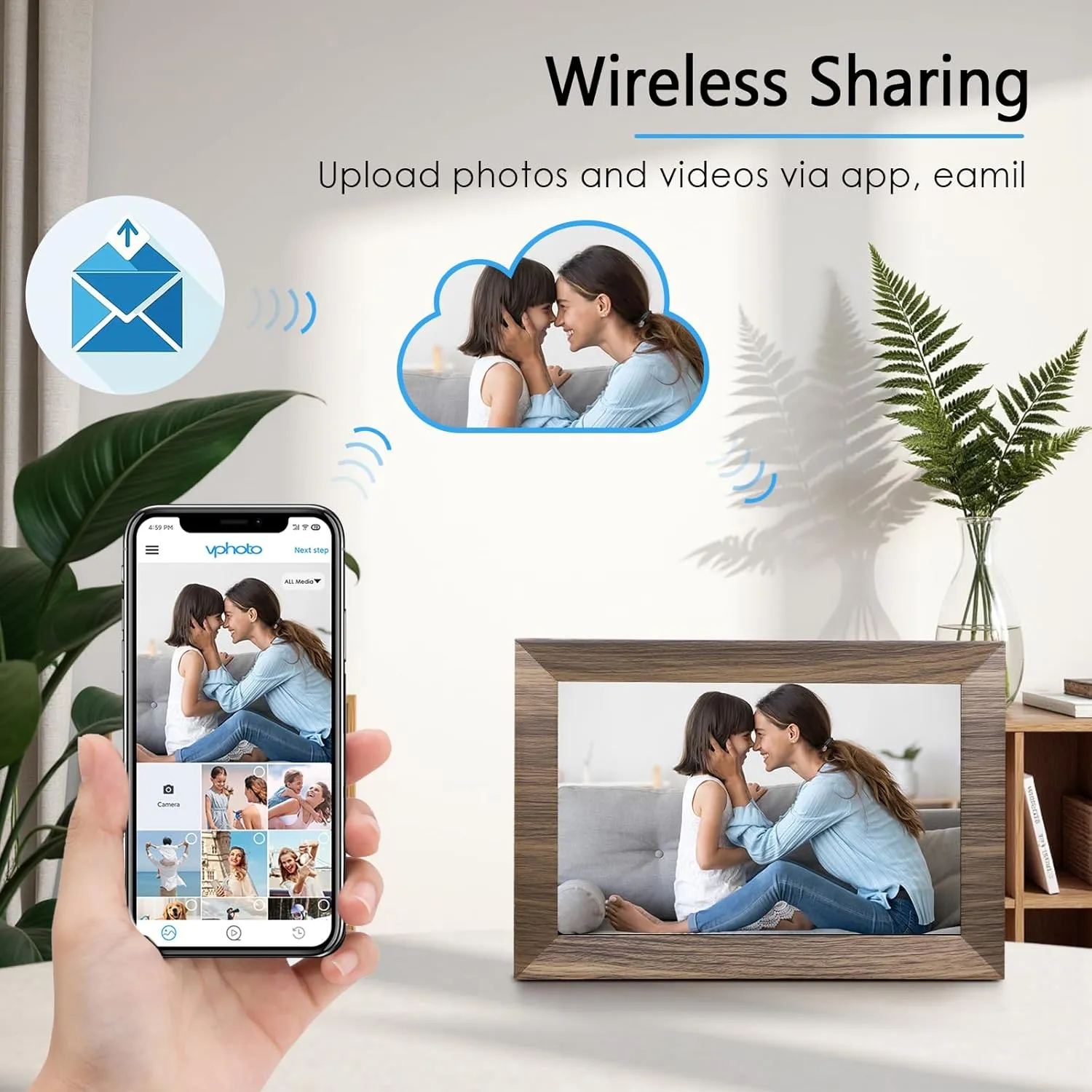 10.1 WiFi Digital Picture Frame, IPS Touch Screen Smart Cloud Digital Photo Frame with 16GB Storage, Wall Mountable, Auto-Rotate, Share Photos from Anywhere Via App, Email