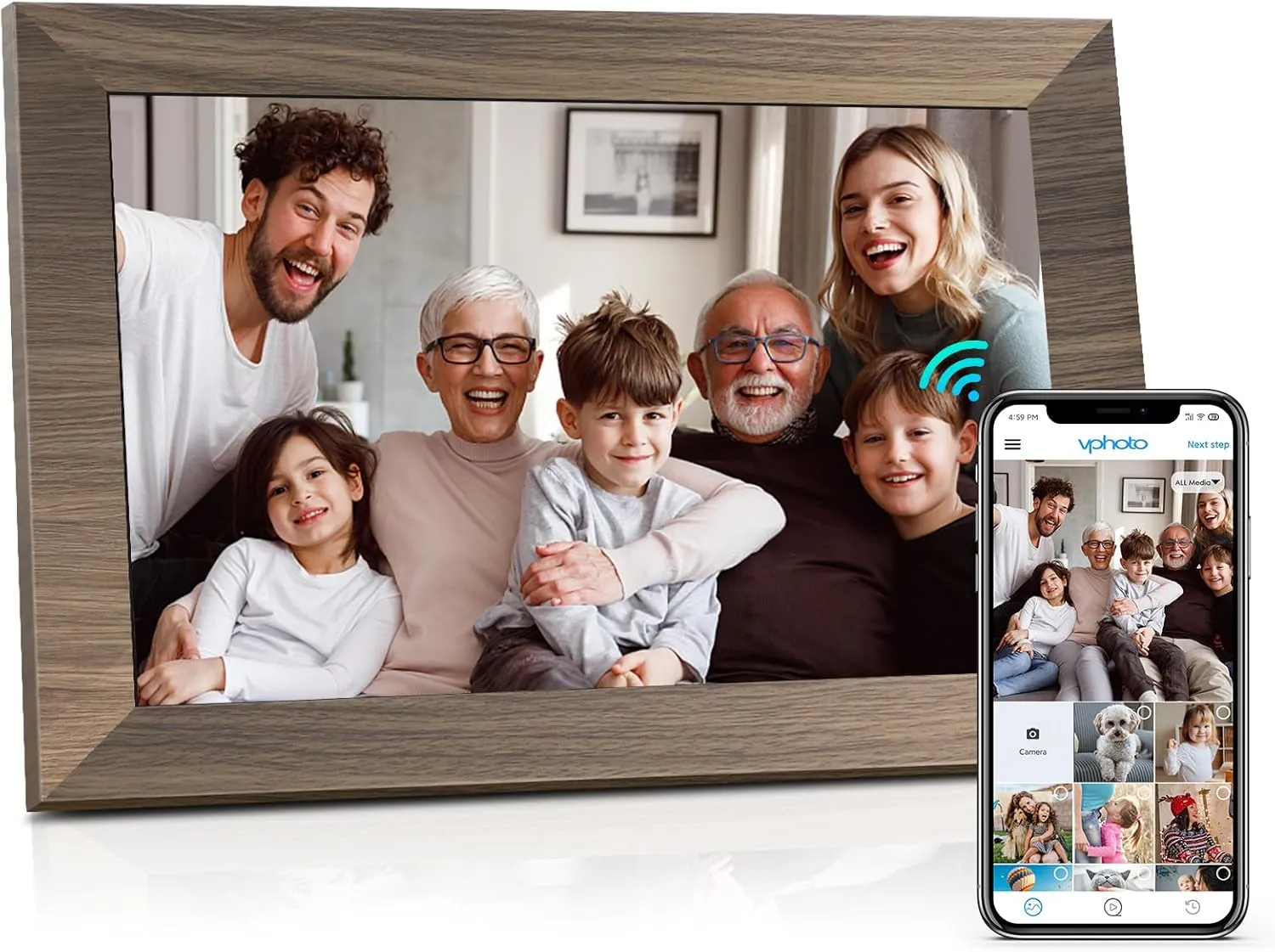 10.1 WiFi Digital Picture Frame, IPS Touch Screen Smart Cloud Digital Photo Frame with 16GB Storage, Wall Mountable, Auto-Rotate, Share Photos from Anywhere Via App, Email