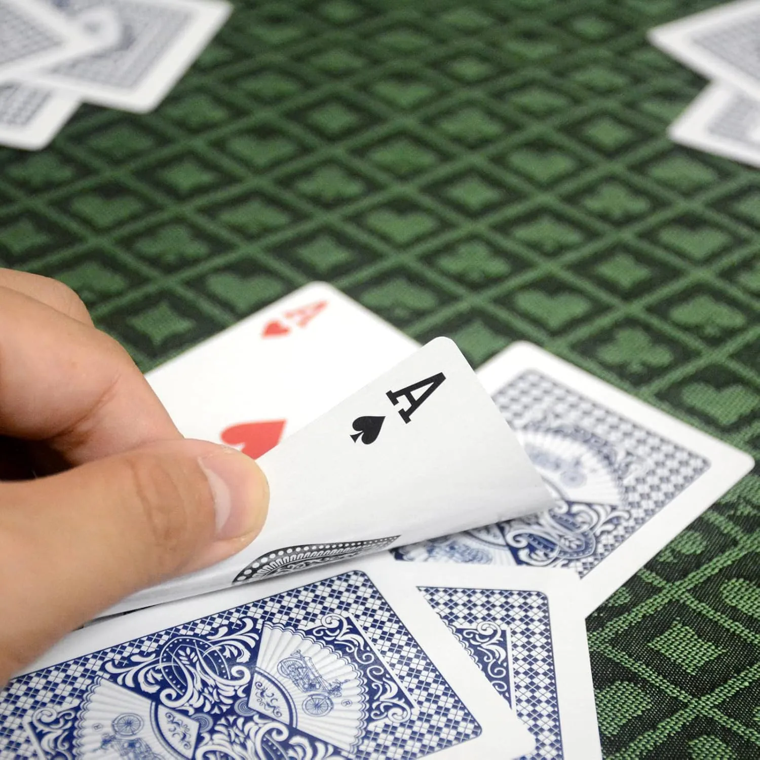 108 x 60 Inches Two-Tone Poker Table Suited Speed Cloth with Dark Color Background, Dustproof and Waterproof Tablecloth for Poker Tables