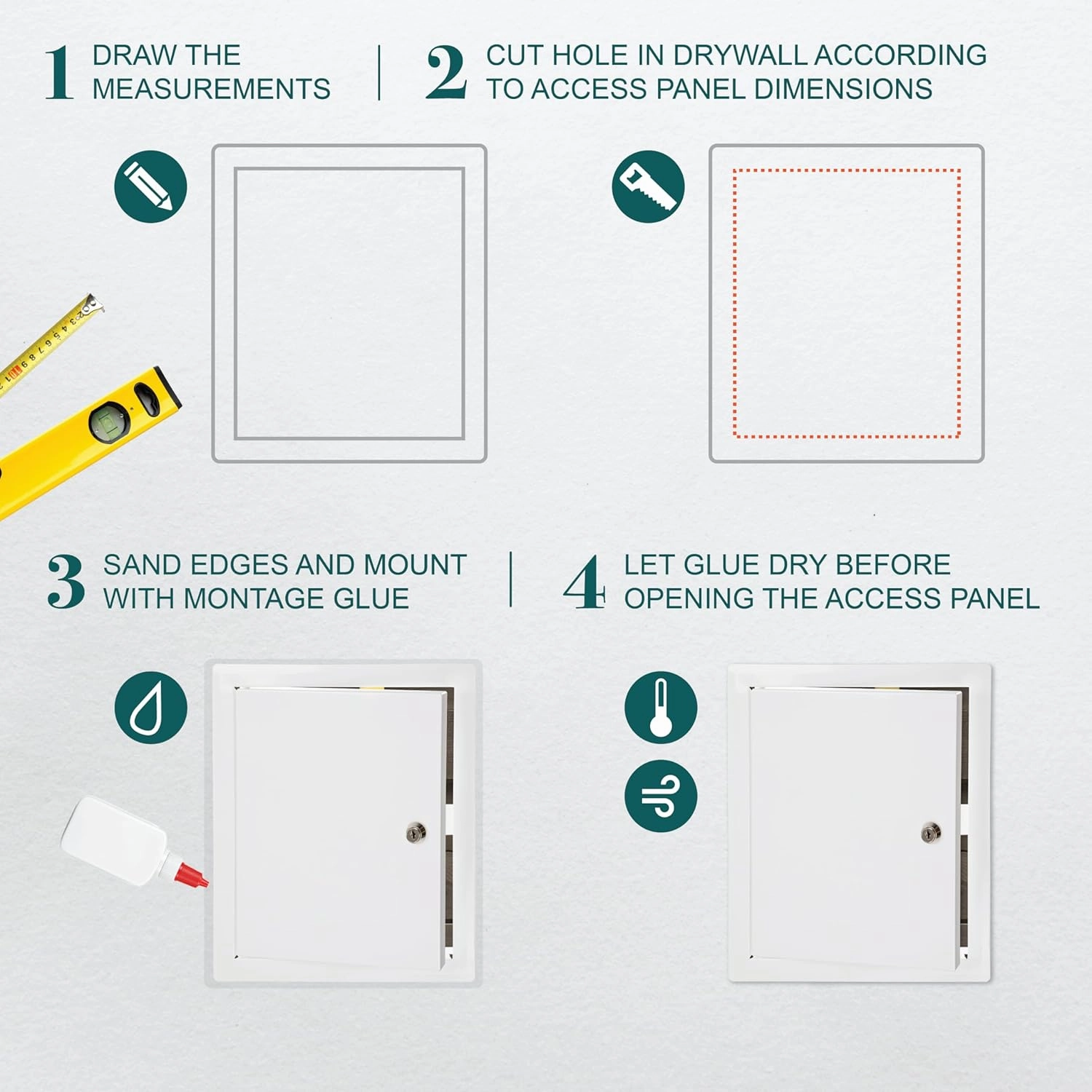 10" x 12" Lockable White Metal Access Door. Service Shaft Wall Panel with Key. Plumbing, Electricity, Heating, Alarm Access Hole Cover