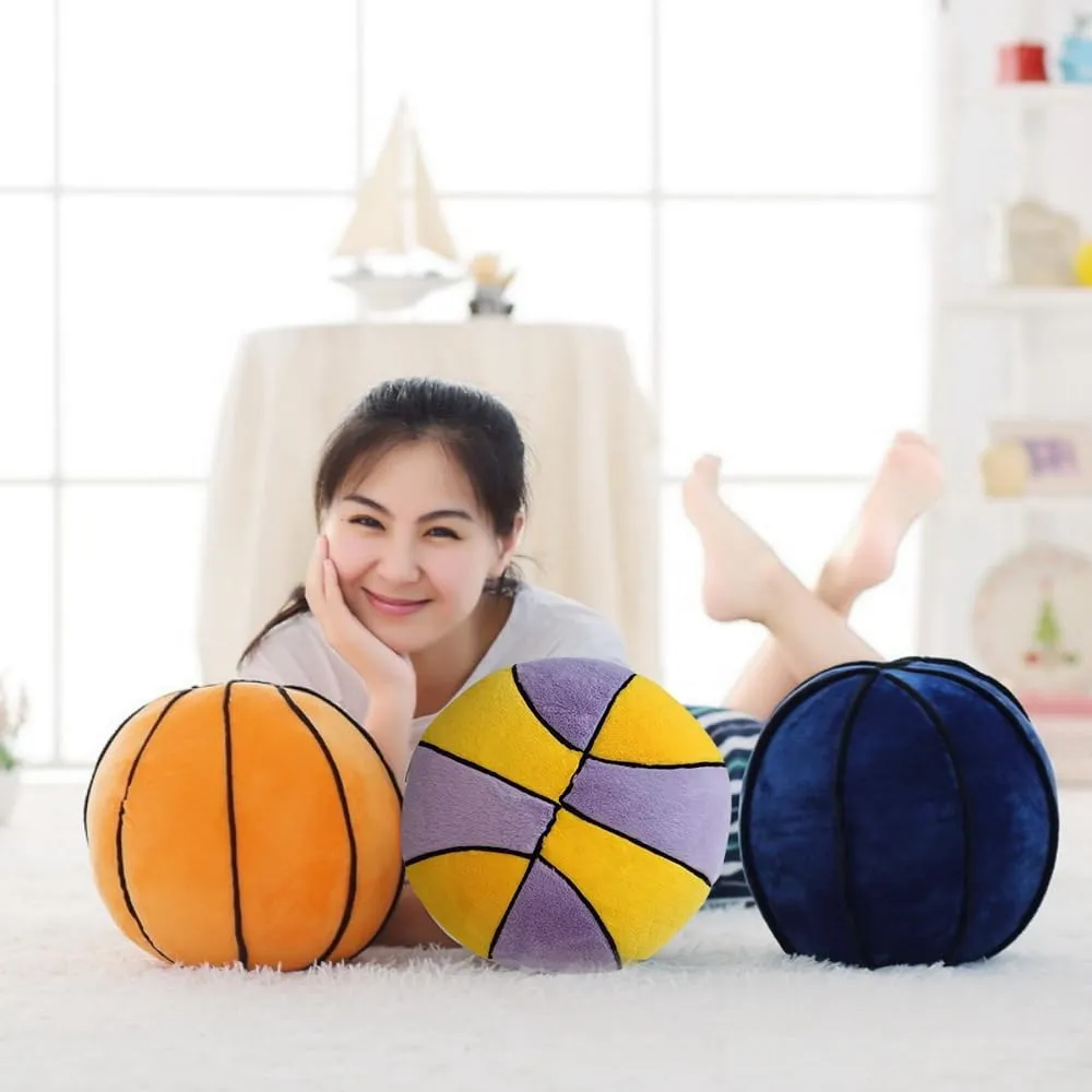 11.8" Sport Plush Basketball Throw Pillow -Fuzzy Stuffed Soft Basketball Pillow for Kids, an Upgrade to The Orange Plush Basketball Toy Pillow Playroom Decor (Purple-Yellow)