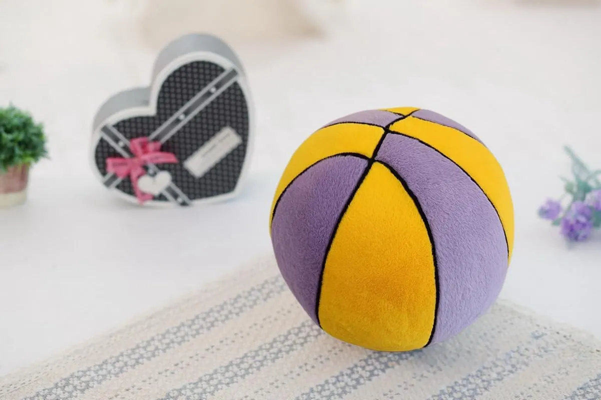 11.8" Sport Plush Basketball Throw Pillow -Fuzzy Stuffed Soft Basketball Pillow for Kids, an Upgrade to The Orange Plush Basketball Toy Pillow Playroom Decor (Purple-Yellow)