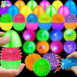 12 Pack 3.5" Large Easter Eggs Prefilled with Light Up Stress Balls for Kids, Easter Basket Essential Stuffers LED Flashing Spiky Fidget Stress Relief Sensory Toys Eggs Fillers Eggs Hunt Party Favors