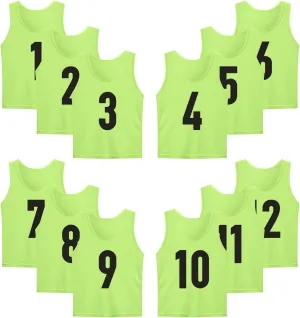 12 Pack(1-12) Numbered Jerseys/Soccer Bibs/Scrimmage Pinnies/Team Training Vest for Adult Youth Kids.