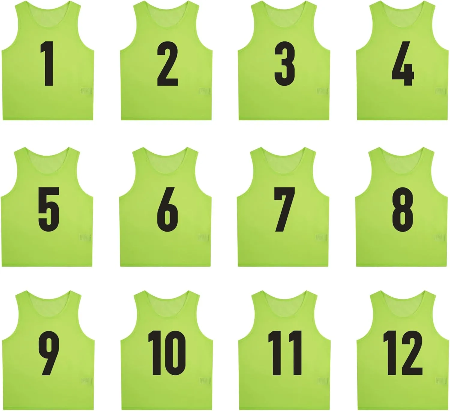 12 Pack（1-12） Numbered Pinnies/Scrimmage Vest/Team Practice Jerseys for Basketball, Soccer, Football