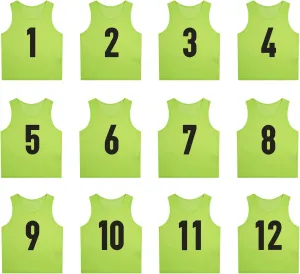 12 Pack（1-12） Numbered Pinnies/Scrimmage Vest/Team Practice Jerseys for Basketball, Soccer, Football