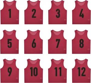 12 Pack（1-12） Numbered Pinnies/Scrimmage Vest/Team Practice Jerseys for Basketball, Soccer, Football