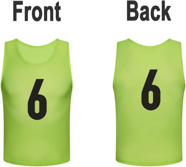 12 Pack（1-12） Numbered Pinnies/Scrimmage Vest/Team Practice Jerseys for Basketball, Soccer, Football