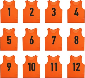 12 Pack（1-12） Numbered Pinnies/Scrimmage Vest/Team Practice Jerseys for Basketball, Soccer, Football