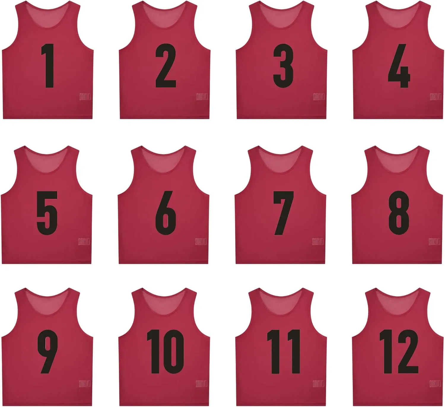 12 Pack（1-12） Numbered Pinnies/Scrimmage Vest/Team Practice Jerseys for Basketball, Soccer, Football