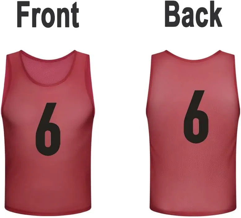 12 Pack（1-12） Numbered Pinnies/Scrimmage Vest/Team Practice Jerseys for Basketball, Soccer, Football