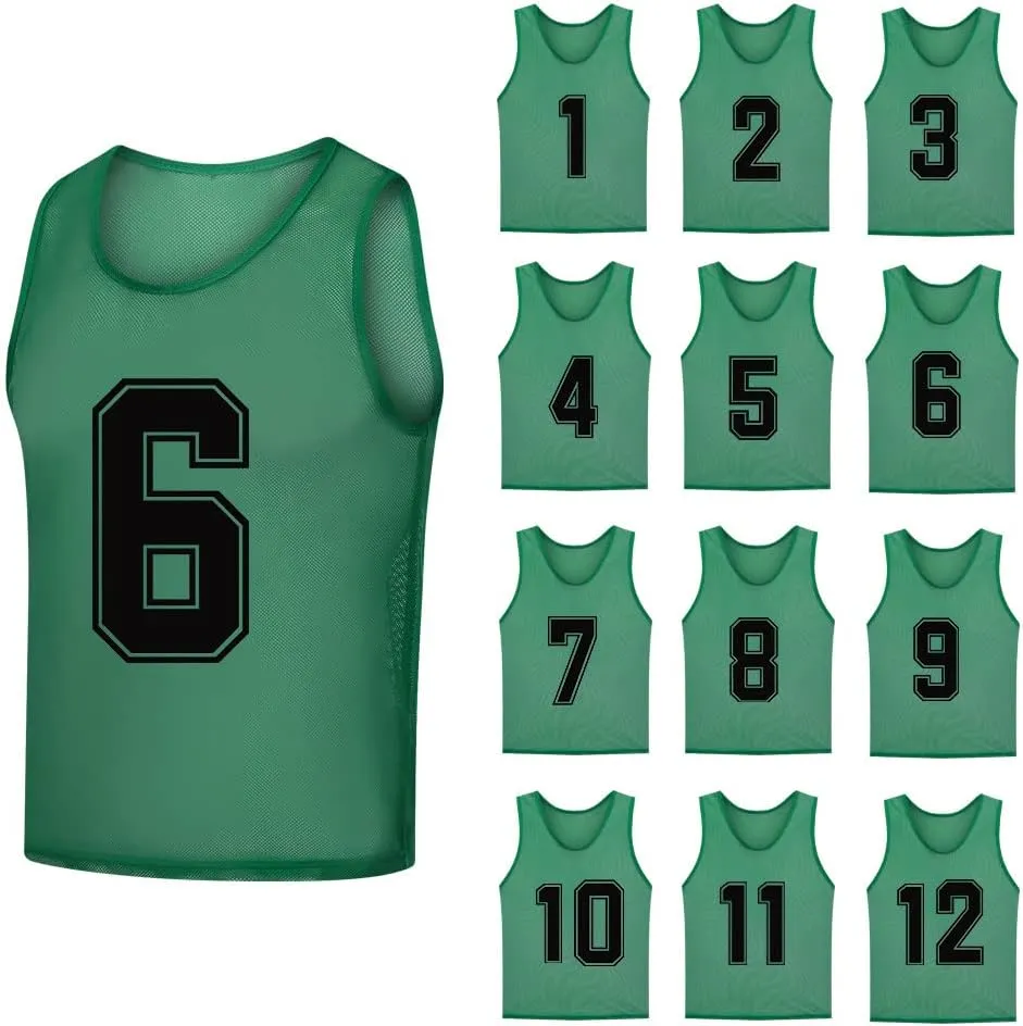 12 Pack（1-12） Numbered Pinnies/Soccer Training Bibs/Basketball Jerseys for Kids,Youth and Adults