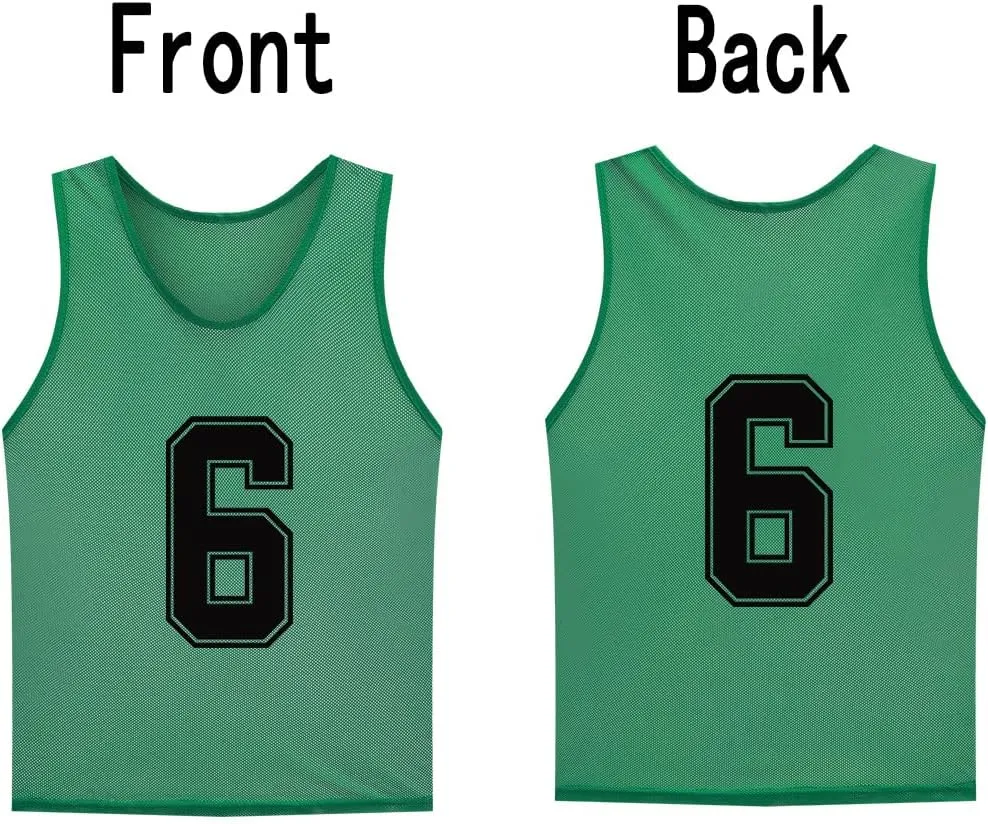 12 Pack（1-12） Numbered Pinnies/Soccer Training Bibs/Basketball Jerseys for Kids,Youth and Adults