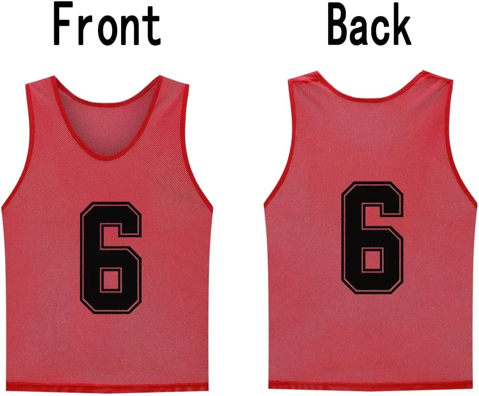 12 Pack（1-12） Numbered Pinnies/Soccer Training Bibs/Basketball Jerseys for Kids,Youth and Adults