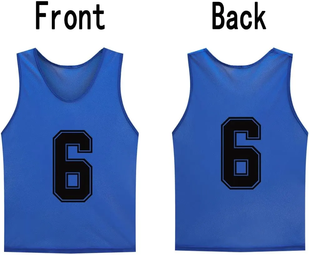 12 Pack（1-12） Numbered Pinnies/Soccer Training Bibs/Basketball Jerseys for Kids,Youth and Adults