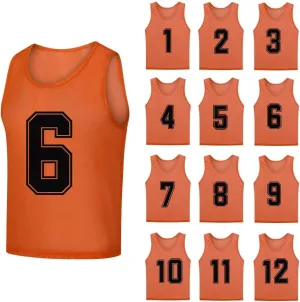 12 Pack（1-12） Numbered Pinnies/Soccer Training Bibs/Basketball Jerseys for Kids,Youth and Adults