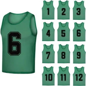 12 Pack（1-12） Numbered Pinnies/Soccer Training Bibs/Basketball Jerseys for Kids,Youth and Adults