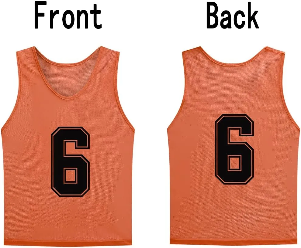 12 Pack（1-12） Numbered Pinnies/Soccer Training Bibs/Basketball Jerseys for Kids,Youth and Adults