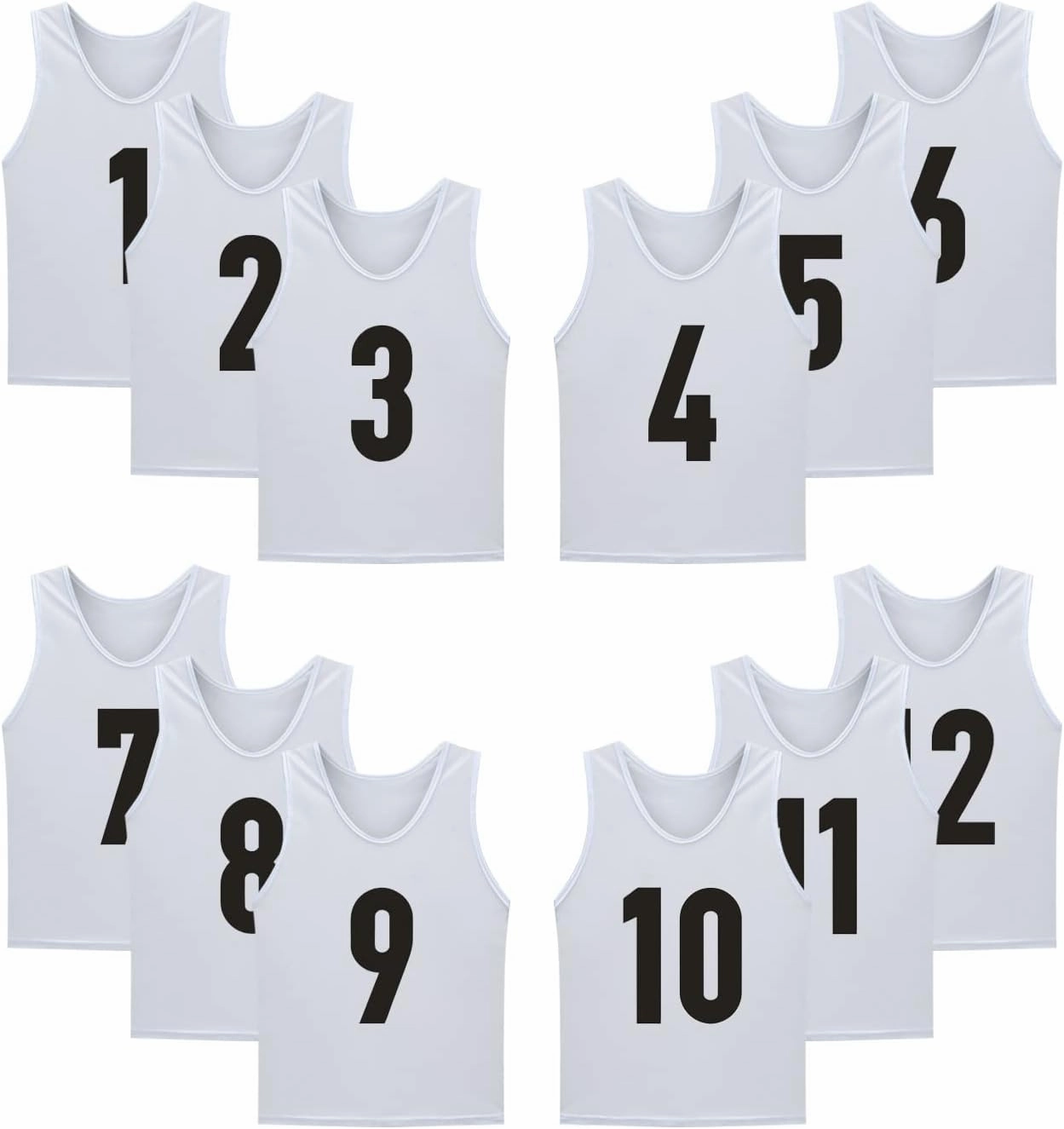 12 Pack(1-12) Numbered Jerseys/Soccer Bibs/Scrimmage Pinnies/Team Training Vest for Adult Youth Kids.