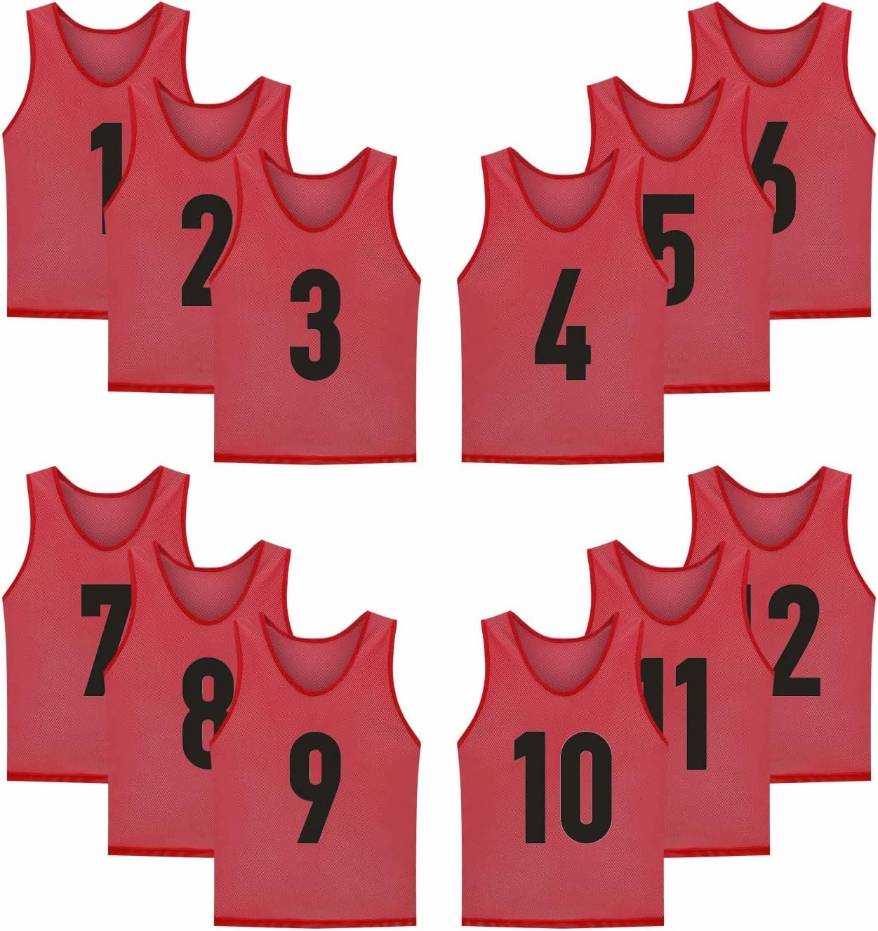 12 Pack(1-12) Numbered Jerseys/Soccer Bibs/Scrimmage Pinnies/Team Training Vest for Adult Youth Kids.