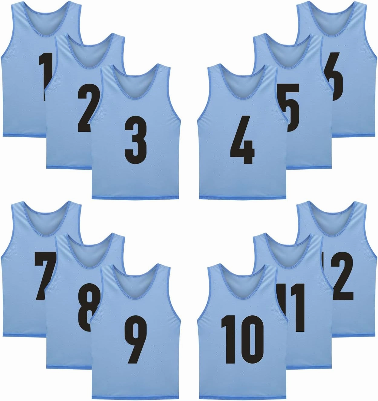 12 Pack(1-12) Numbered Jerseys/Soccer Bibs/Scrimmage Pinnies/Team Training Vest for Adult Youth Kids.