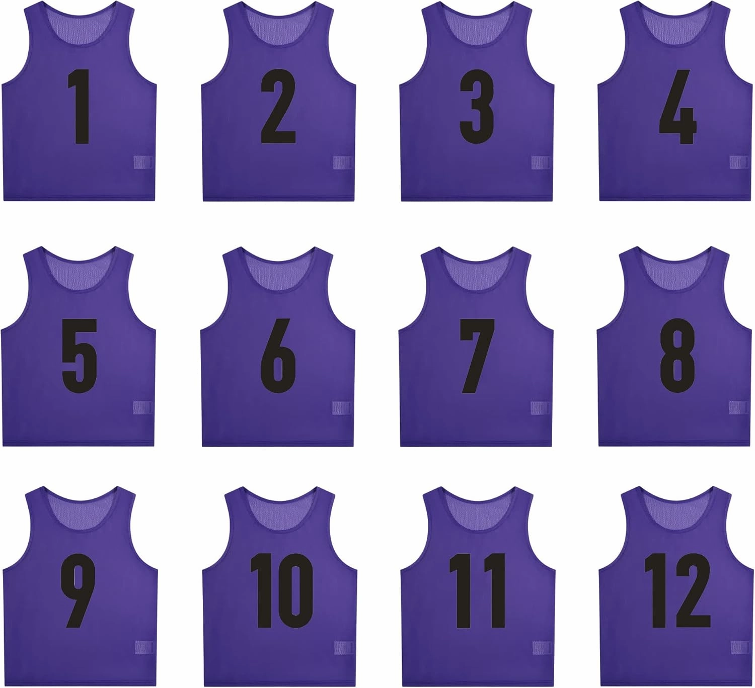 12 Pack（1-12） Numbered Pinnies/Scrimmage Vest/Team Practice Jerseys for Basketball, Soccer, Football