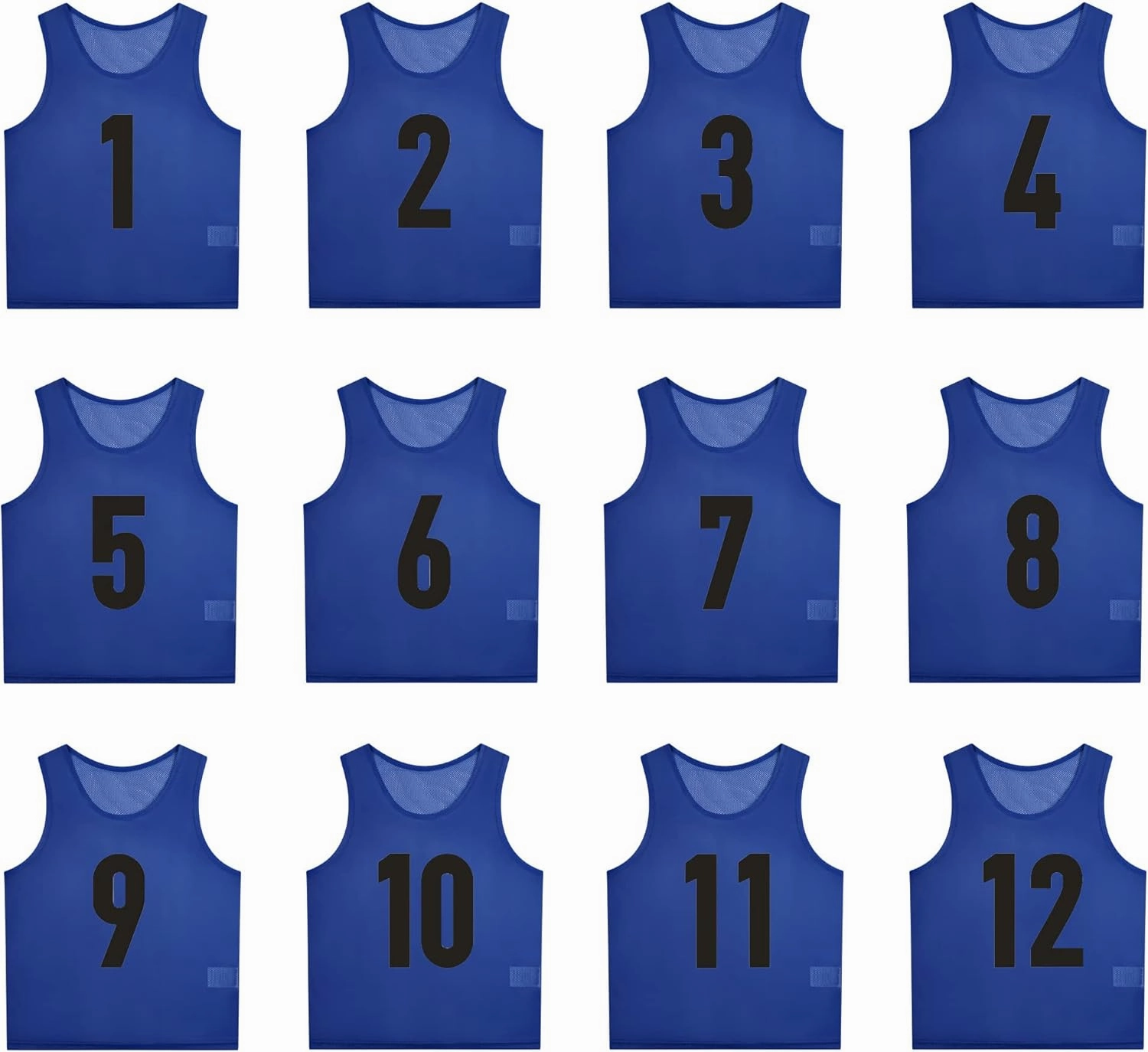 12 Pack（1-12） Numbered Pinnies/Scrimmage Vest/Team Practice Jerseys for Basketball, Soccer, Football