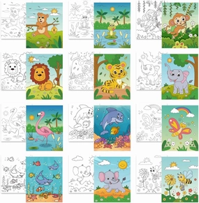 12 Pcs Pre Drawn Canvas for Painting for Kids，8" x 10" Pre Printed Cute Canvas for Painting Set for Kids, Canvas Panels Paint Art Set Theme Canvas Painting for Party Favor Activities, paint party
