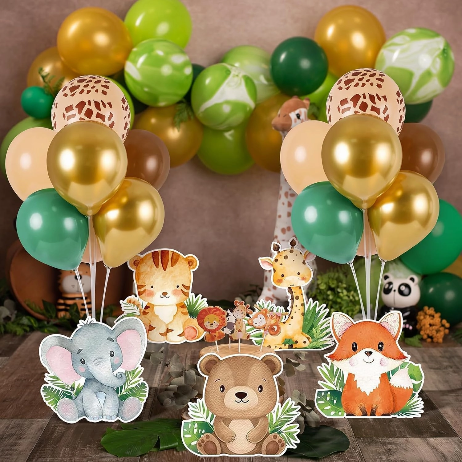 12 Sets Baby Shower Jungle Animals Balloon Stand Kit Safari Baby Shower Centerpiece Decoration with Balloon Wild Animals Decor for Boys Kids Nursery Wild Forest Theme Birthday Party Supplies