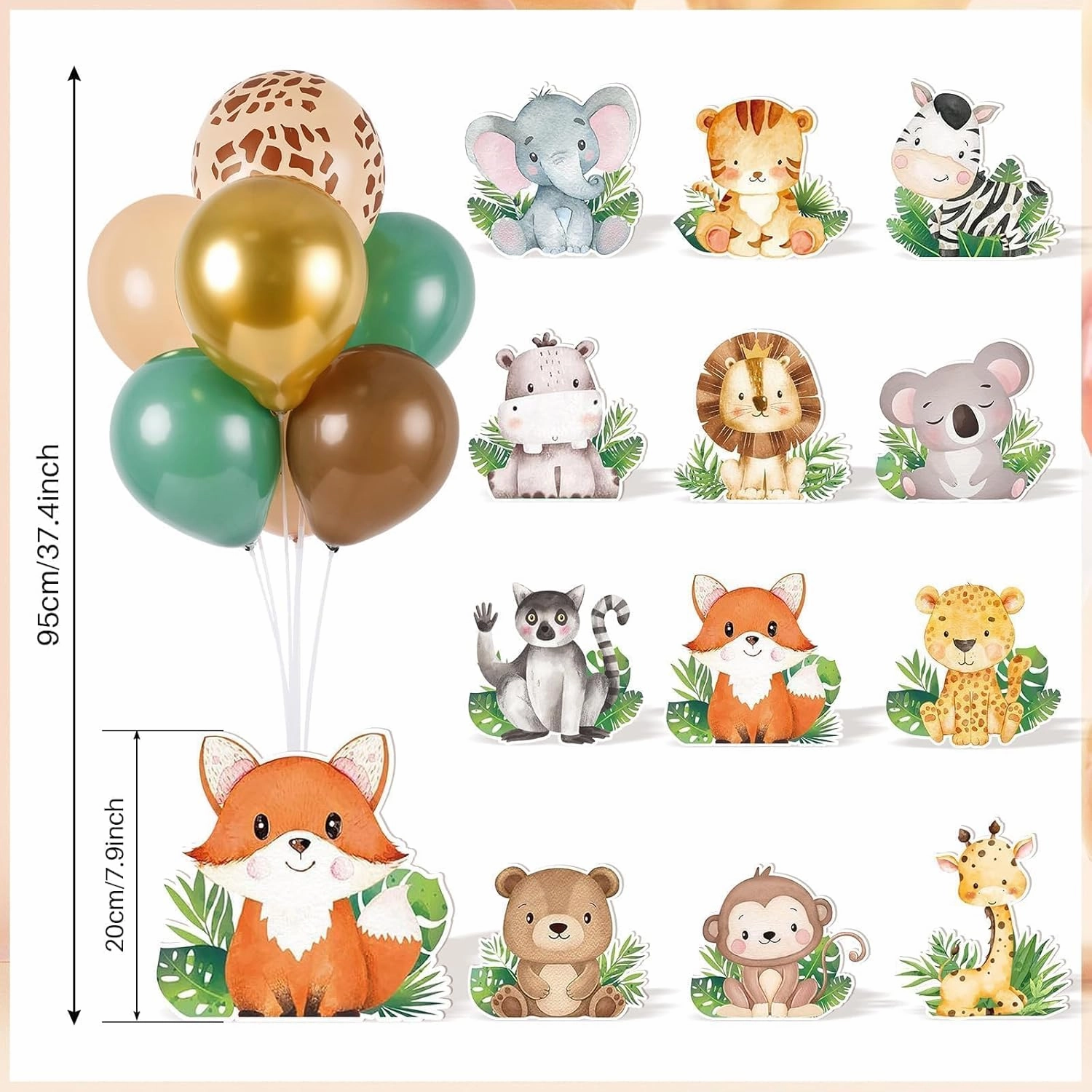 12 Sets Baby Shower Jungle Animals Balloon Stand Kit Safari Baby Shower Centerpiece Decoration with Balloon Wild Animals Decor for Boys Kids Nursery Wild Forest Theme Birthday Party Supplies