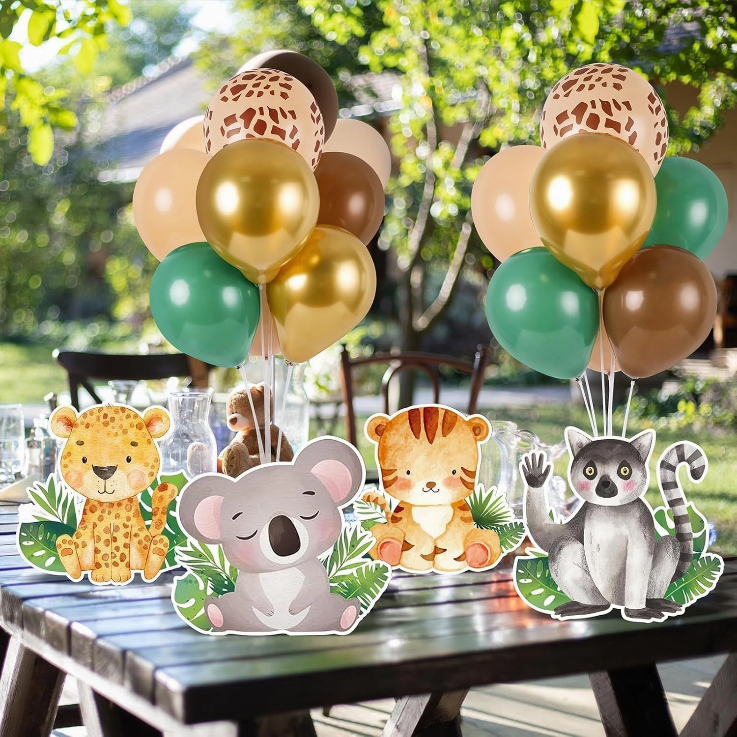 12 Sets Baby Shower Jungle Animals Balloon Stand Kit Safari Baby Shower Centerpiece Decoration with Balloon Wild Animals Decor for Boys Kids Nursery Wild Forest Theme Birthday Party Supplies