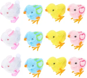 12Pcs Wind Up Animal Cute Chicken Bunny Clockwork Playthings Cartoon Design for Party Favors Easter Celebrations